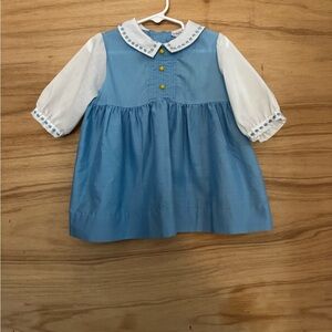 Tiny world | vintage 1-2 year Blue and White Baby Dress with Peter Pan Collar